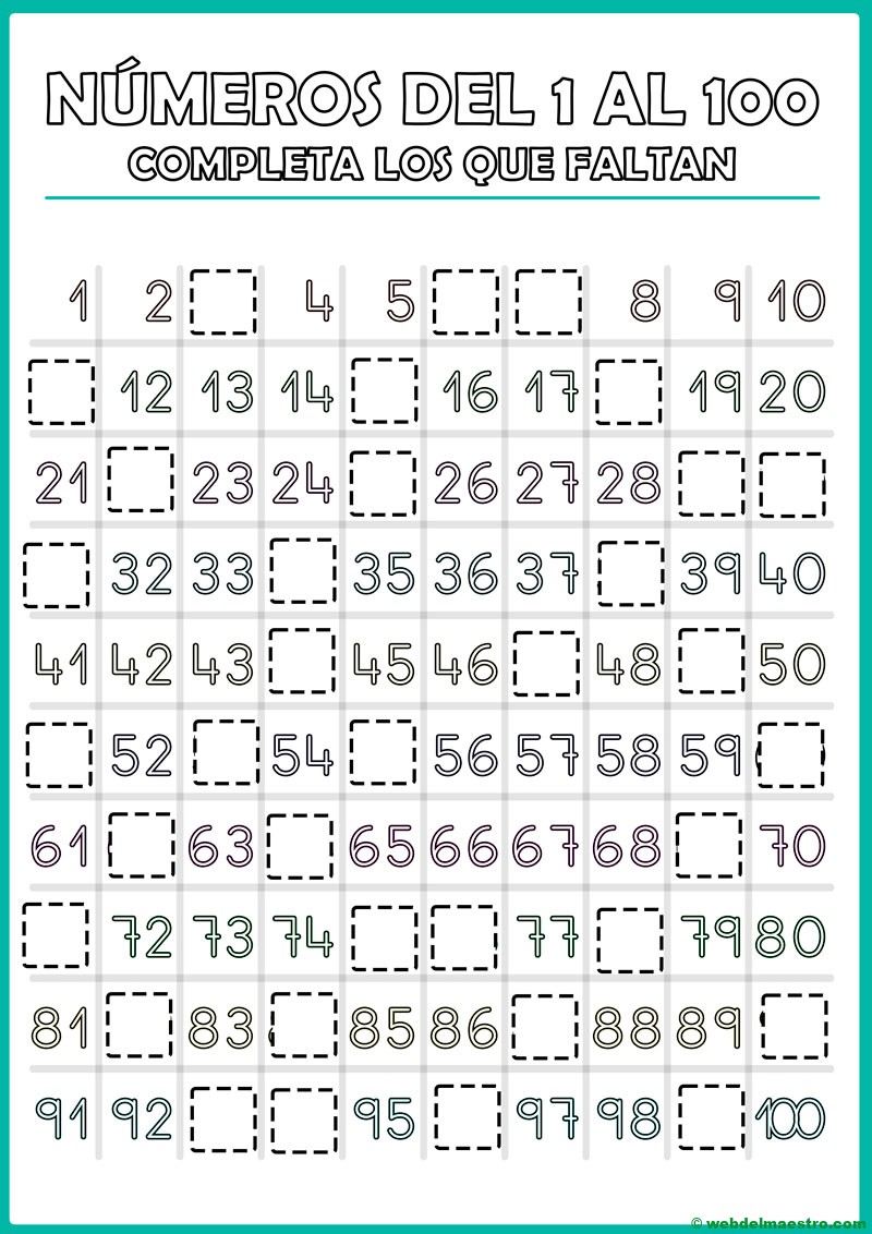 Números Del 1 Al 100 Para Imprimir En PDF | Fichas